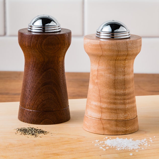 Mini Wood Pepper Mill and Salt Grinder Set Walnut and Maple 