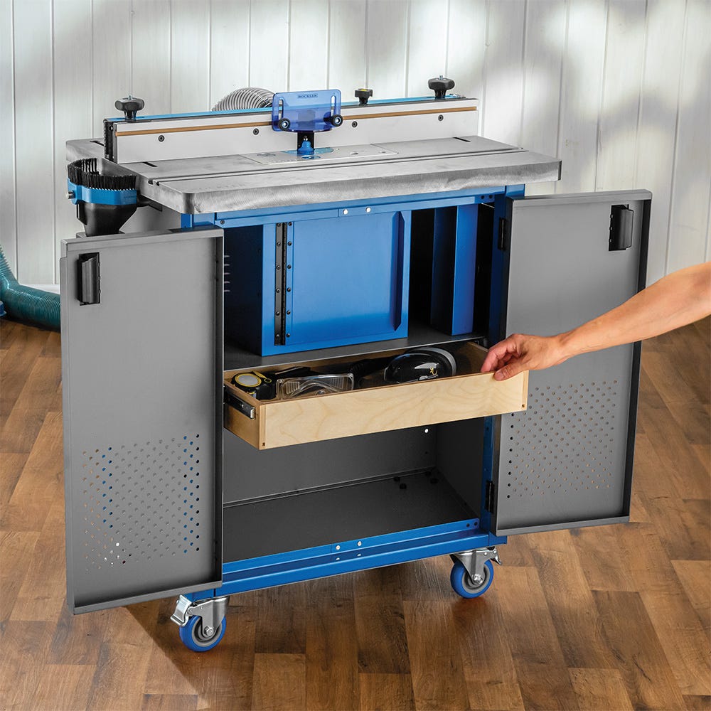 Rockler Cast Iron Router Table Master Kit with Cabinet and Pro Lift Rockler