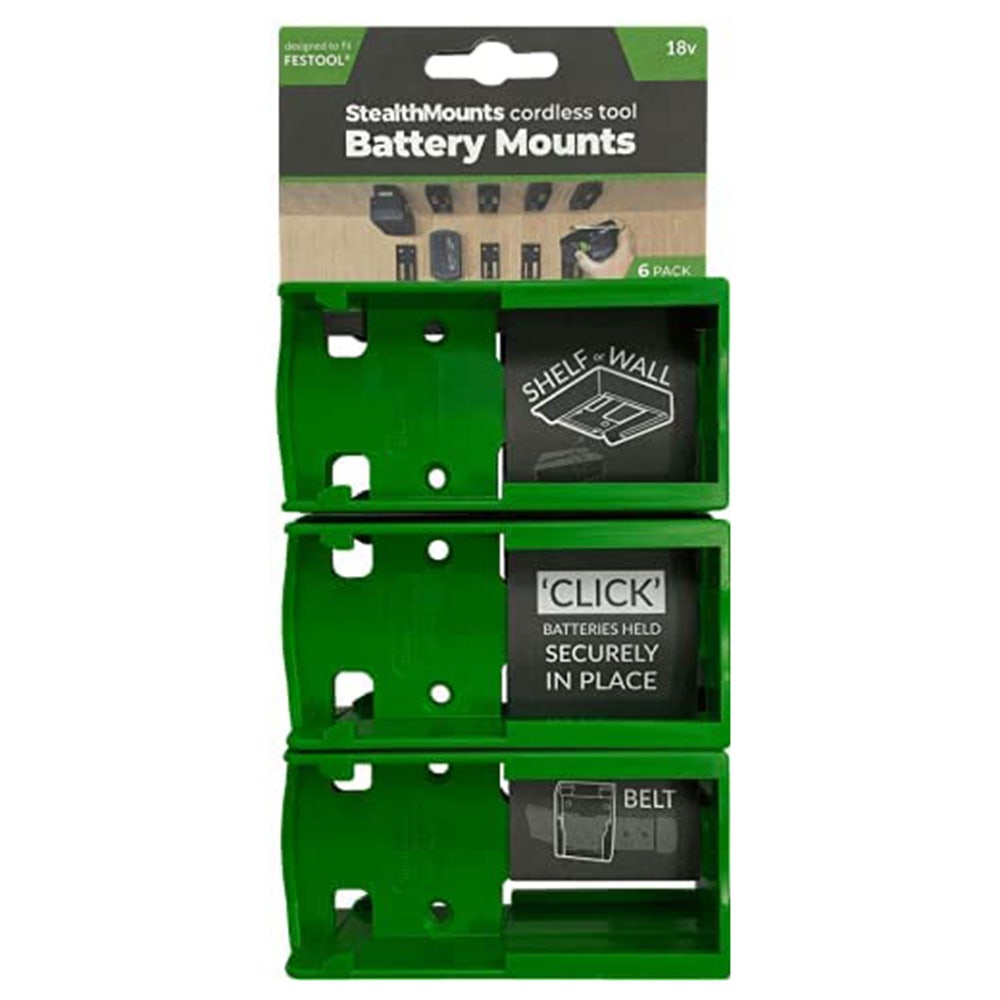 StealthMounts Festool Green 18V Battery Storage Mounts, 6-Pack - Rockler
