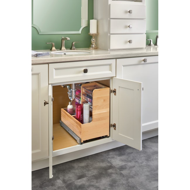 Storage Armoire w/Mirror - 4 Acrylic Storage Bins and Shelves - Constructed  of Birch/Maple - by Rev-A-Shelf
