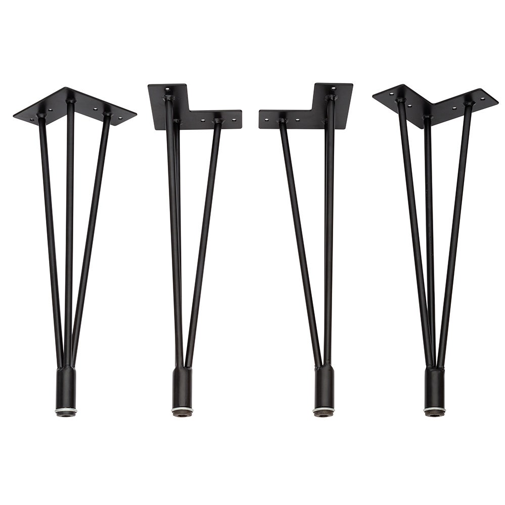 3-Rod Hairpin Table Legs w/Adjustable Feet, 4-Pack, Black - Rockler