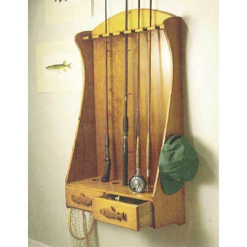 New Four Wall Mount Wooden fishing rod lure Storage in Natural Wood Finish  US
