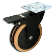 Designer Wooden Caster, Beech, Black Wheel with Swivel Plate, with Brake