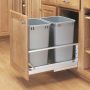 Double 35 Quart Pull-Out Waste Container, Metallic Silver (5349-18DM-217)