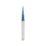 Amana Tool Solid Carbide Spektra 4-Flute Up-Cut Spiral CNC Carving Router Bit, 5.4&deg; Tapered Angle Ball Tip 1/16'' Dia. x 1/32'' Radius x 1'' Cutting Height x 1/4'' Shank x 3'' Long