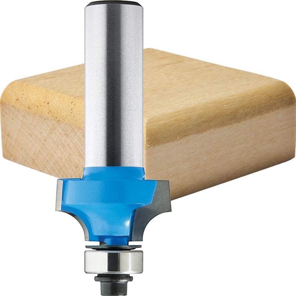 Round Over Edging Router Bit 1/4 Inch Shank Double Flute Solid Surface Lower Ball Radius Bearing Guide Carbide Tipped Corner Round Corner Rounding Router Bit Woodworking Tools 3/32Radius-1/4Shank