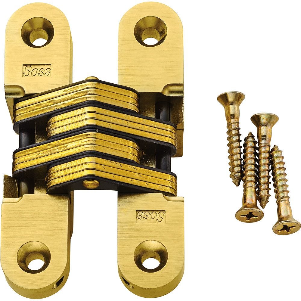 SOSS #204 Wings measure 1/2 Wide x 2-3/8 L Satin Brass Soss Concealed Hinge for 3/4 SOSS #204 Wings measure 1/2 Wide x 2-3/8 L Satin Brass Soss Concealed Hinge for 3/4