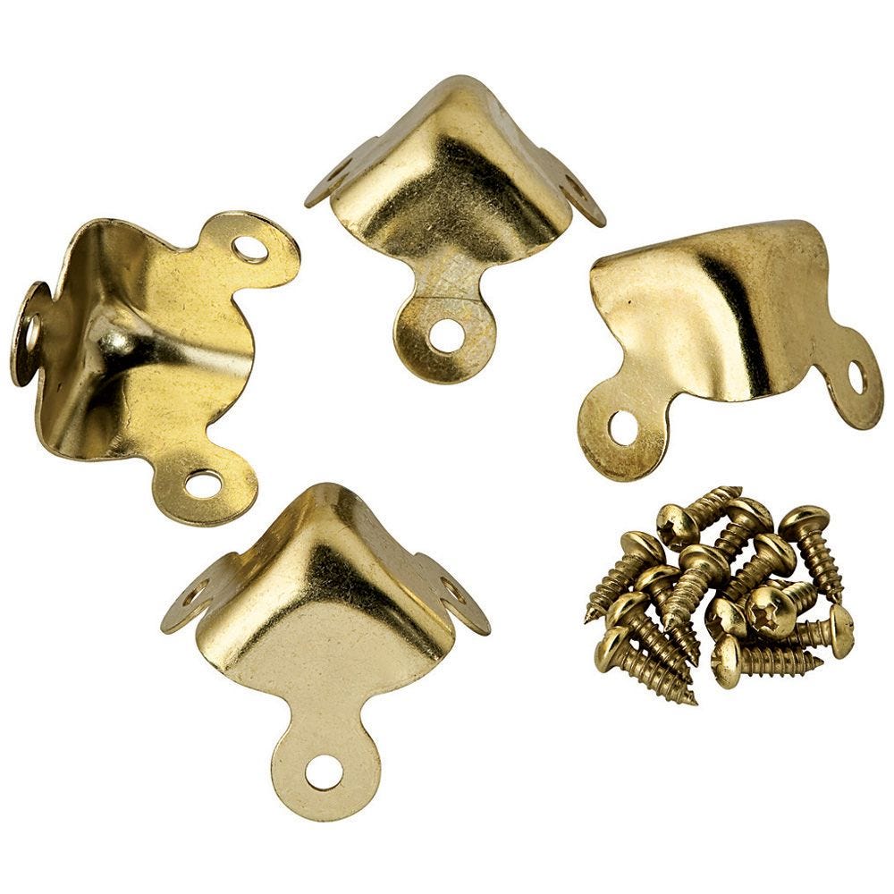 4 Brass Box Corners Protector for Chinese Furniture Hardware Trunk Jewelry Chest 