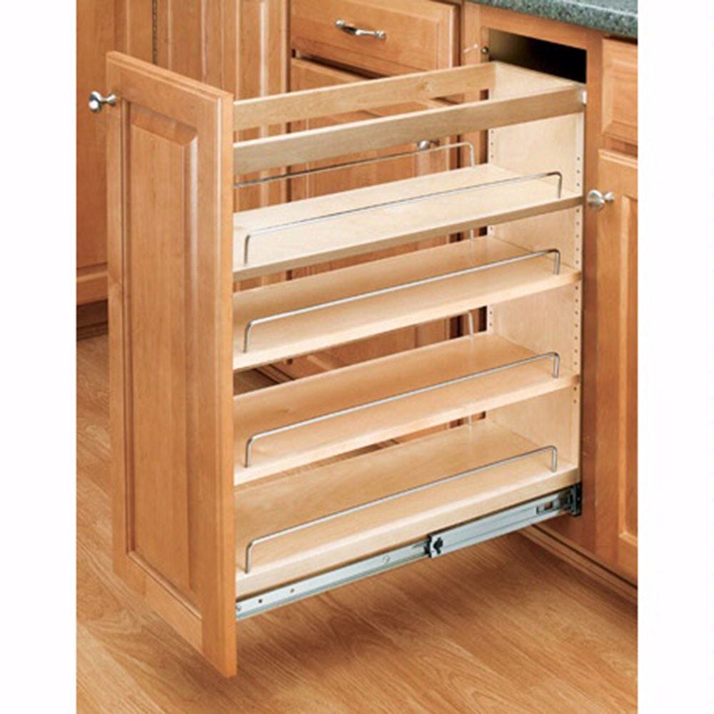 8 in Rev-A-Shelf 448-BCSC-8C Pull-Out Wood Base Cabinet Organizer with Soft-Close Slides 