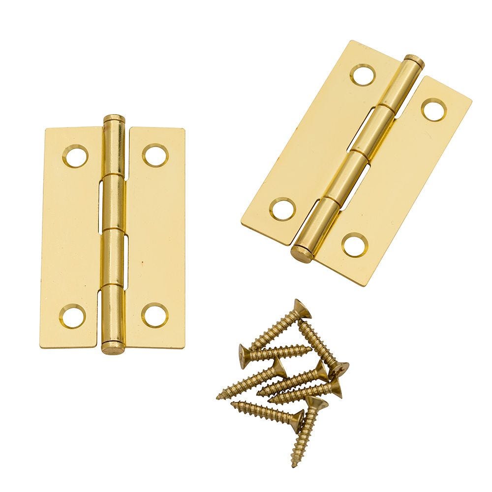 SCREWS NEW PAIR BUTT HINGES BRASS PLATED EB 38MM 1 1/2" 