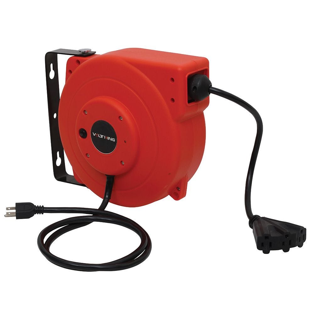 Garage Electrical Extension Power Cord Reel Retractable Cable Case Portable 40ft 