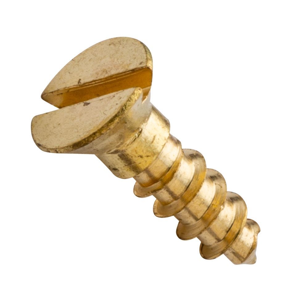 Solid brass wood screws Pack of 12.. Countersunk slotted head No 6 x 1.1/4" 