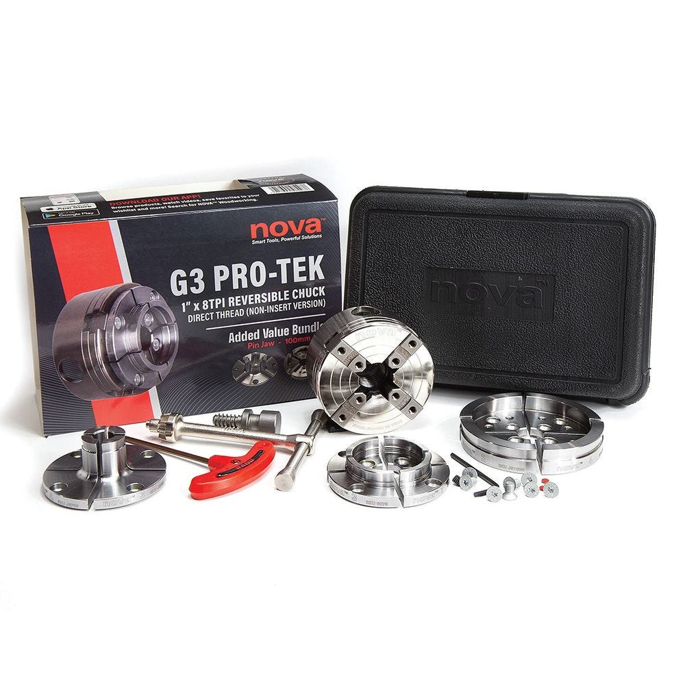 Nova 48293 Pro-Tek G3 Chuck Bundle with 2'', 4'' and Pin Jaws, 1''x 8 TPI  Direct Thread