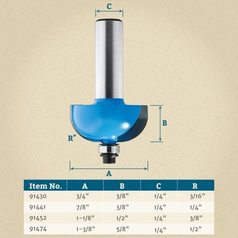 NEW  MLCS 3/4" D 1/4" R Cove Groove Profile Carbide Tip Bit 1/4" Shank n2 Details about    1 