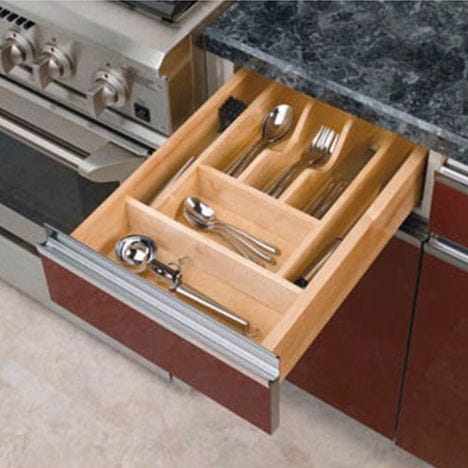 Under cabinet drawer drop down cooking Utensils Utensil organizer storage wooden 