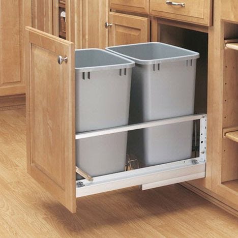 Rev-A-Shelf 4WCBM-18DM-2 Double 35-Quart Bottom Mount Pullout Waste Container Rev-A-Shelf 4WCBM-18DM-2 Double 35-Quart Bottom Mount Pullout Waste Container