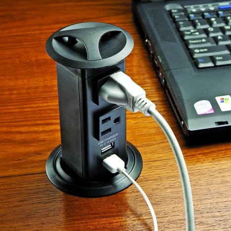 POP UP Power Tower 3 Socket 2 USB with Safety Switch Silver/Stainless Steel TOP 