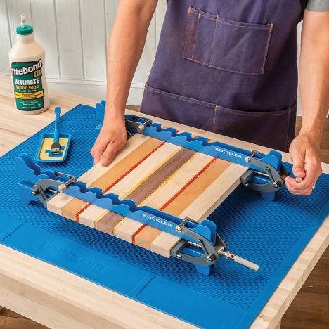 Rockler Mini Deluxe Panel Clamps in use - opens a modal dialog