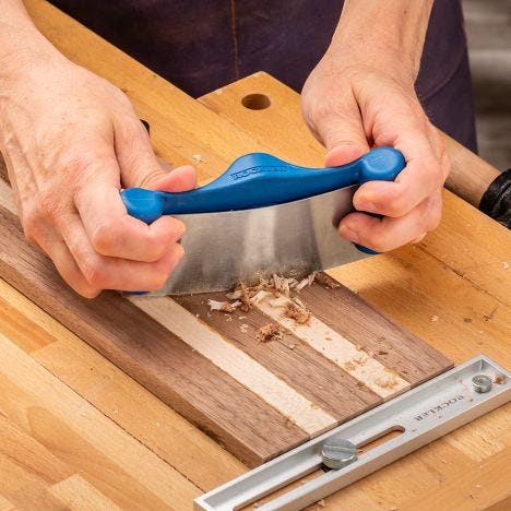 Rockler Cabinet Scraper Holder in use - opens a modal dialog