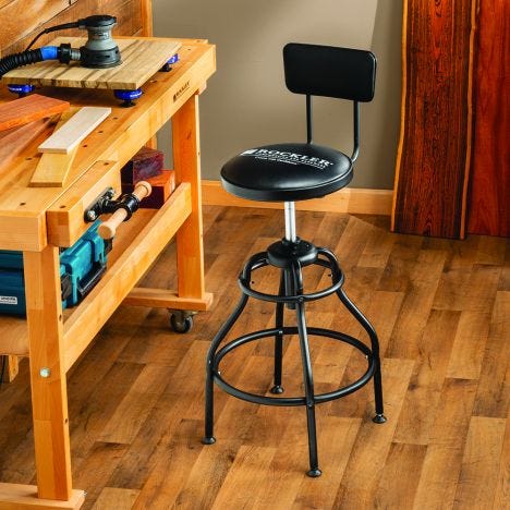 Adjustable Shop Stool Backrest Swivel Garage Work Shop Lift Raise Lower Footrest 