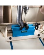 The Rockler Pen Press/Drilling Jig with pen being drilled