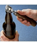 A completed Rockler Pewter Bottle Opener being used to open a bottle