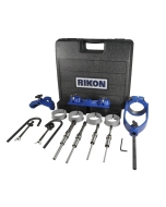 The mortising attachment kit can be installed on most any drill press quills or quill collars with a size of: 40 mm, 48 mm, 50.8 mm, 55 mm, 60 mm, 66 mm or 75 mm diameter, by fitting different combinations of bushings in with the chisel holder/yoke