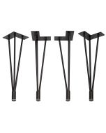 3-Rod Hairpin Table Legs w/Adjustable Feet, 4-Pack, Black