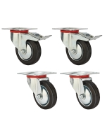 4'' Rubber Caster Set, 155-lbs./Caster, (2 Swivel, 2 Swivel w/Total Lock Brake)