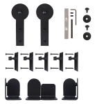 Rolling Barn Door Hardware Kit, Black, Round Stick