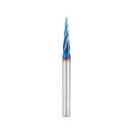 Amana Tool Solid Carbide Spektra 4-Flute Up-Cut Spiral CNC Carving Router Bit, 5.4° Tapered Angle Ball Tip 1/16'' Dia. x 1/32'' Radius x 1'' Cutting Height x 1/4'' Shank x 3'' Long