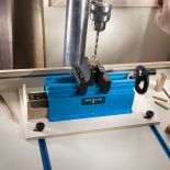 The Rockler Pen Press/Drilling Jig with pen being drilled