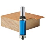 Rockler Double Bearing Shear Flush Trim Router Bit - 3/4" Dia x 1-1/2" H x 1/2" Shank shown with wood block 