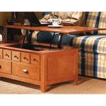 Metal lift-up table mechanism lets you raise your coffee table to dining height in seconds!