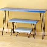 The 28", 16", and 6" Hairpin Table Legs stacked together