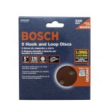 Bosch 5'' 8-Hole Hook & Loop Sandpaper, 5-Pack, 320-Grit