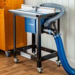 Dust Right Router Table Dust Bucket with Dual Port dust hose in use