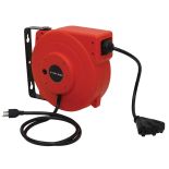 Volt King 12-gauge self-retracting cord reel lets you pull out as much of the extension cord as you need, then retract it neatly with a quick tug on the end of the cord. 