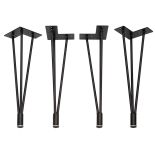 3-Rod Hairpin Table Legs w/Adjustable Feet, 4-Pack, Black