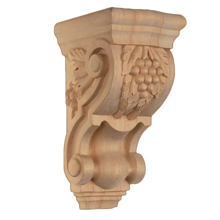 Medium Rubberwood Hand Carved Grape Corbel (1963) - full pic 