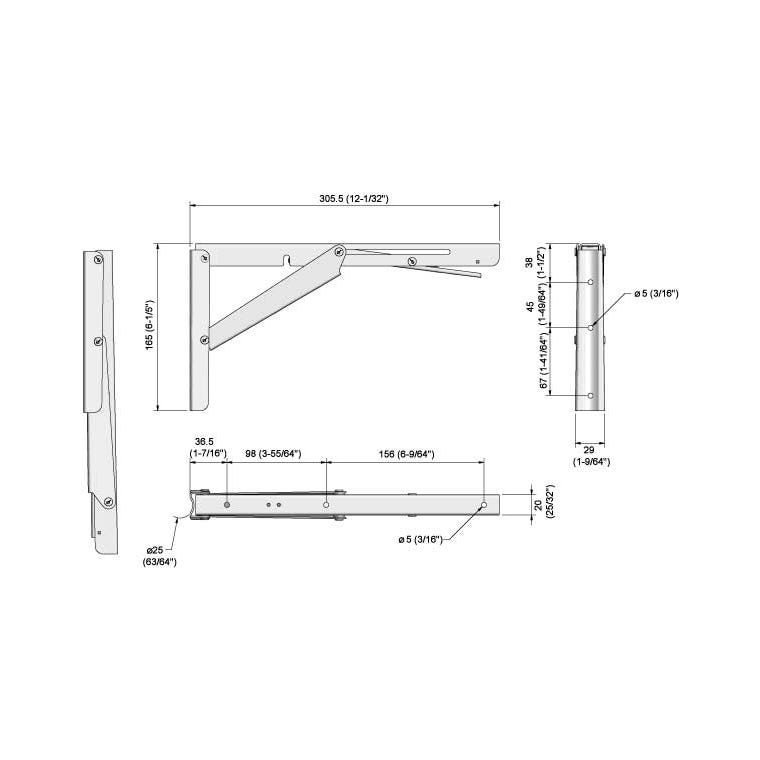 Folding Bracket, EB-303/EP - Electro Polished - full pic 