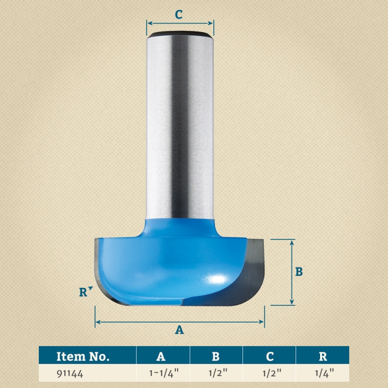 Rockler Dish Carving Router Bit - 1-1/4" Dia x 1/2" H x 1/2" Shank - full pic 