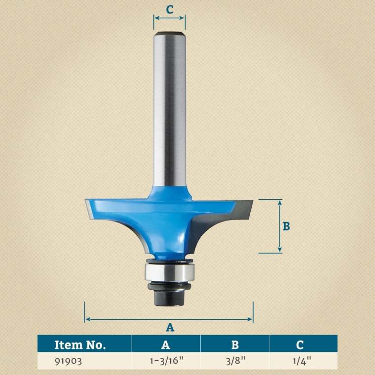 Rockler Table Top Edge Router Bit - 1-3/16" Dia x 3/8" H x 1/4" Shank - full pic 