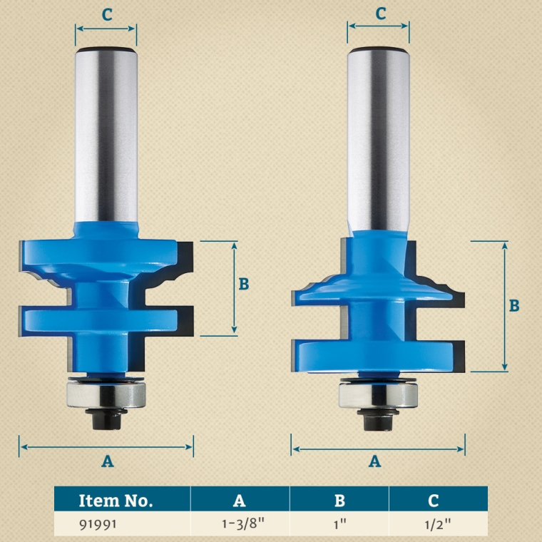 Rockler Classical Rail and Stile Router Bit - 1-3/8" Dia x 1" H x 1/2" Shank - full pic 