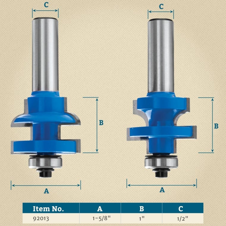 Rockler Round Rail and Stile Router Bit - 1-5/8" Dia x 1" H x 1/2" Shank - full pic 
