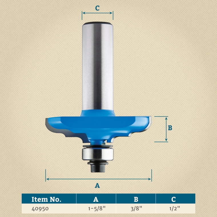 Rockler OE869 Decorative Ogee Router Bit - 1-5/8" Dia x 3/8" H x 1/2" Shank - full pic 