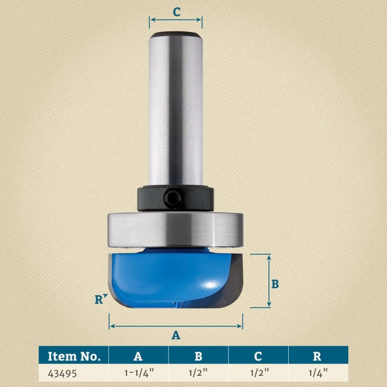 Rockler Dish Carving Router Bit - 1-1/4" Dia x 1/2" H x 1/2" Shank - full pic 