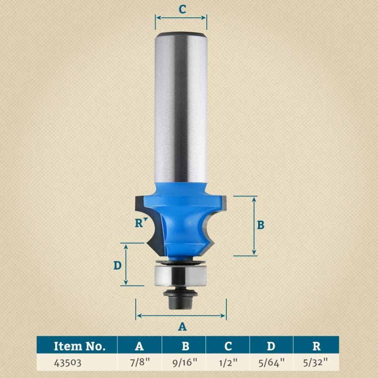 Rockler Shutter Bead Router Bit - 7/8" Dia x 9/16" H x 1/2" Shank - full pic 