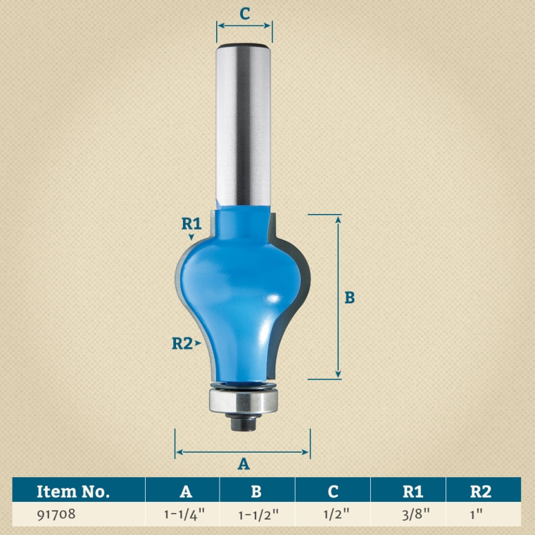 Rockler Handrail Router Bit - 1-1/4" Dia x 1-1/2" H x 1/2" Shank - full pic 
