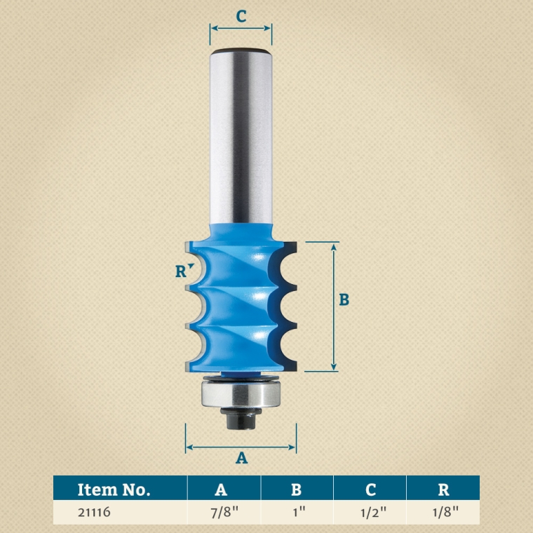 Rockler Triple Bead Router Bit - 7/8" Dia x 1" H x 1/2" Shank - full pic 